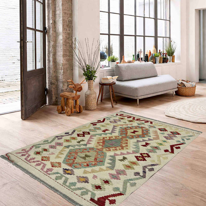 Afghan Vegetable Kilim Rug 2' 9" x 4' 3" Flat-Weave reverse