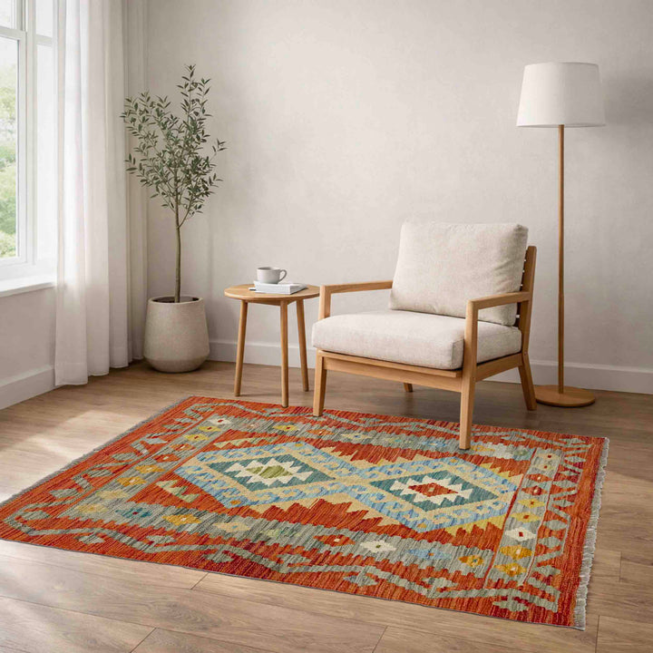 Afghan Vegetable Kilim Rug 2' 9" x 4' 0" Flat-Weave reverse