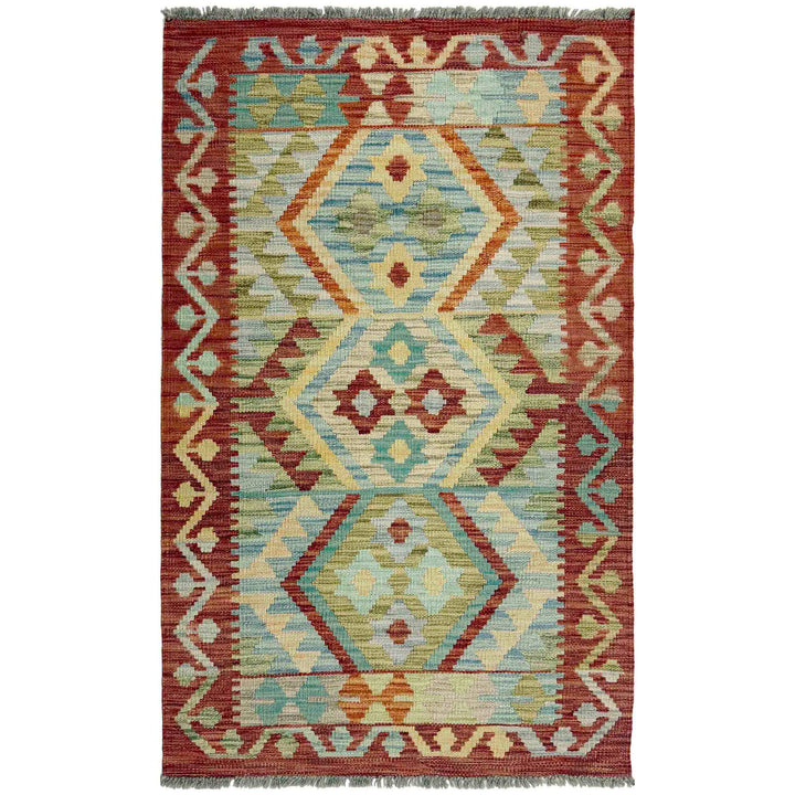 Afghan Vegetable Kilim Rug 2'7" x 4'4" Flat-Weave
