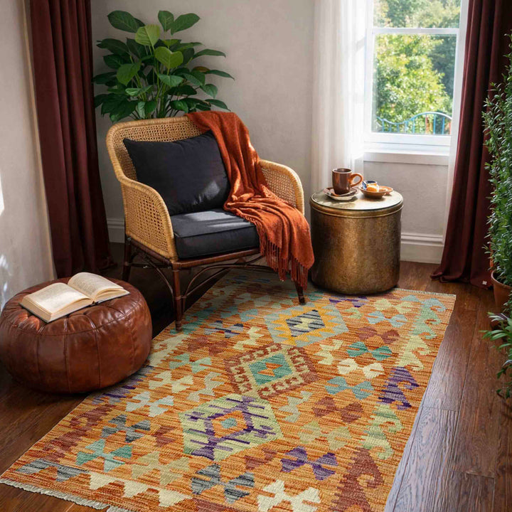 Afghan Vegetable Kilim Rug 2' 7" x 4' 0" Flat-Weave texture