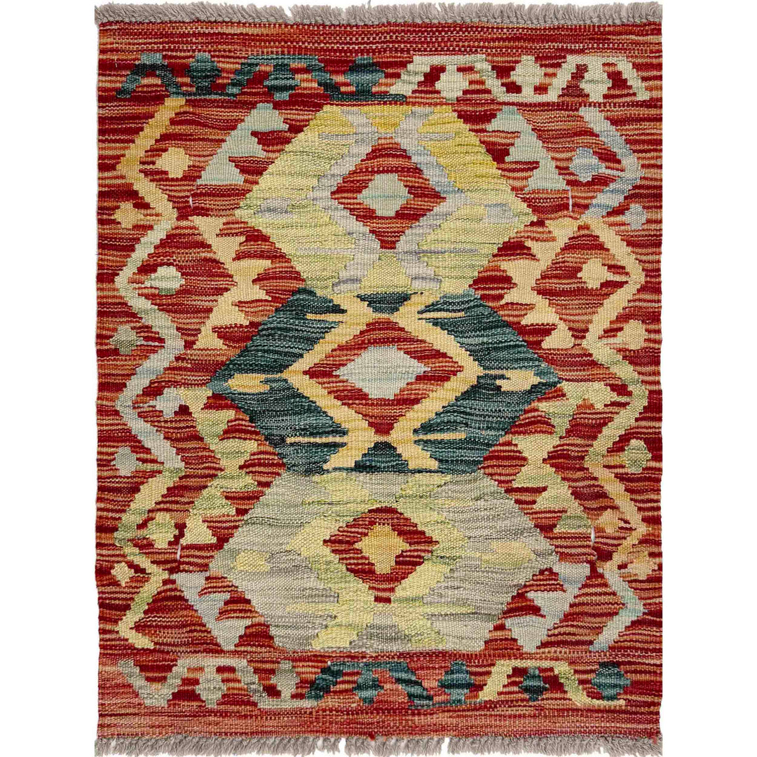 Afghan Vegetable Kilim Rug 1' 10" x 2' 5" Flat-Weave