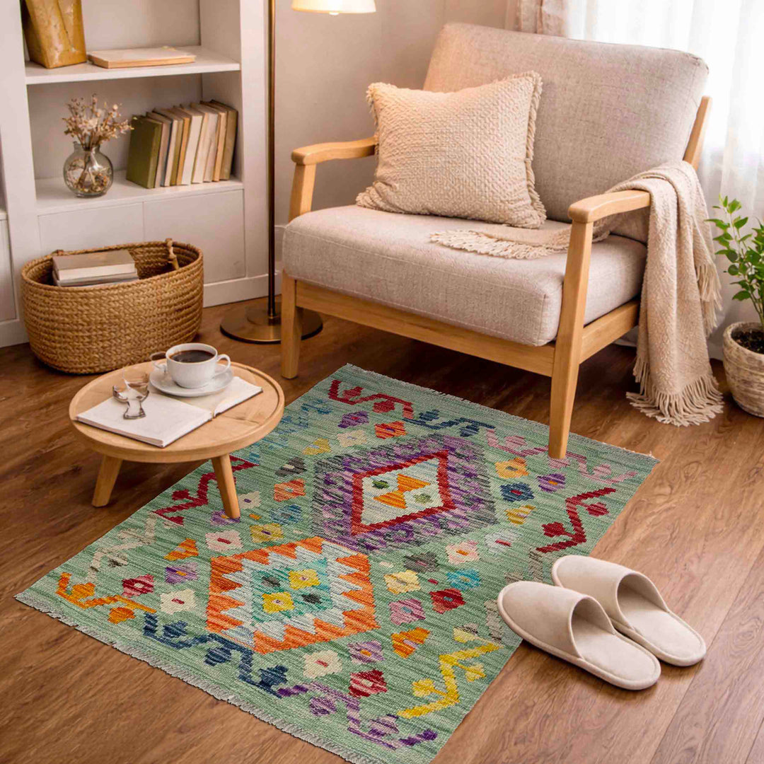 Afghan Vegetable Kilim Rug 2' 2" x 2' 9" Flat-Weave view