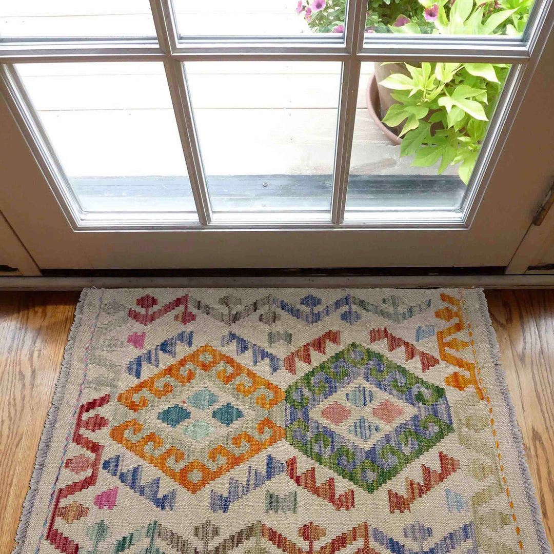 Afghan Vegetable Kilim Rug 2' 0" x 2' 10" Flat-Weave view