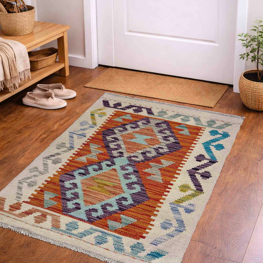 Afghan Vegetable Kilim Rug 2' 0" x 2' 9" Flat-Weave view