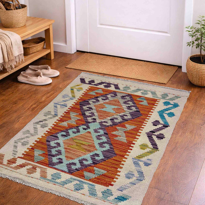 Afghan Vegetable Kilim Rug 2' 0" x 2' 9" Flat-Weave view