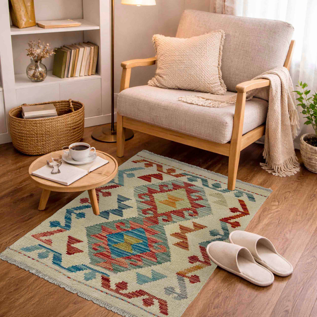 Afghan Vegetable Kilim Rug 1' 10" x 2' 9" Flat-Weave view