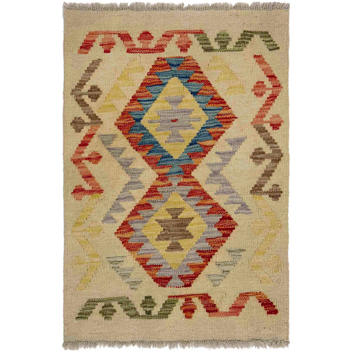 Afghan Vegetable Kilim Rug 1'10" x 2'6" Flat-Weave
