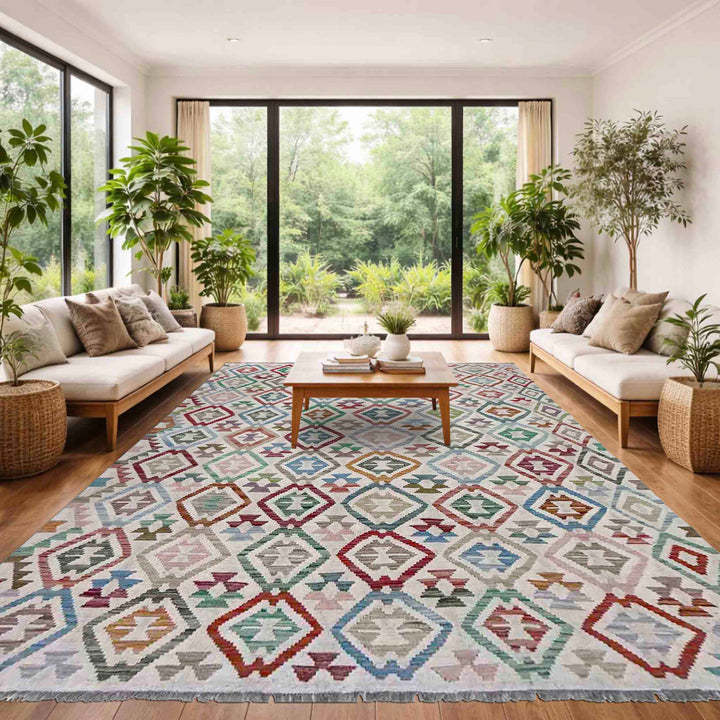 Afghan Vegetable Kilim Rug 6' 0" x 8' 7" Flat-Weave reverse