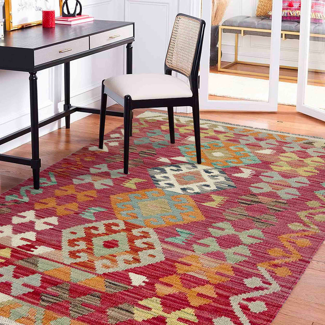 Afghan Vegetable Kilim Rug 2' 6" x 4' 4" Flat-Weave reverse