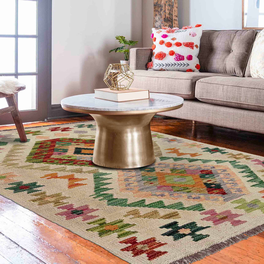 Afghan Vegetable Kilim Rug 2' 7" x 4' 2" Flat-Weave reverse