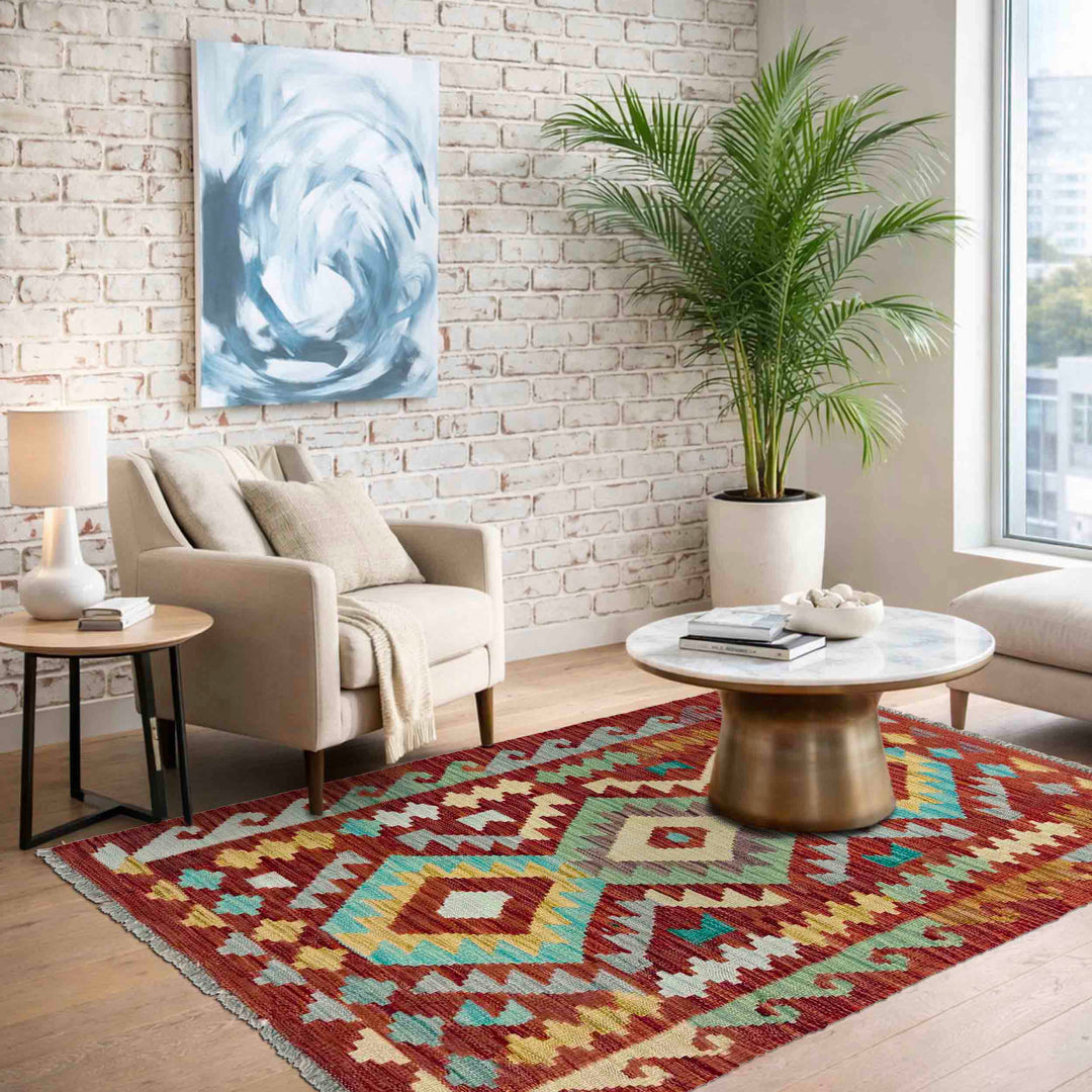 Afghan Vegetable Kilim Rug 2' 5" x 4' 0" Flat-Weave reverse