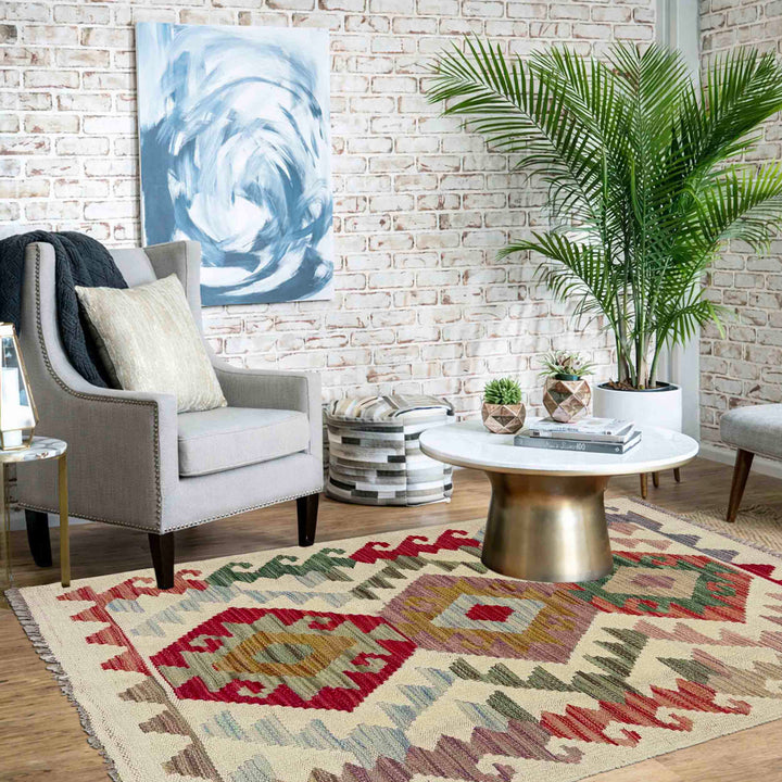 Afghan Vegetable Kilim Rug 2' 5" x 4' 1" Flat-Weave reverse