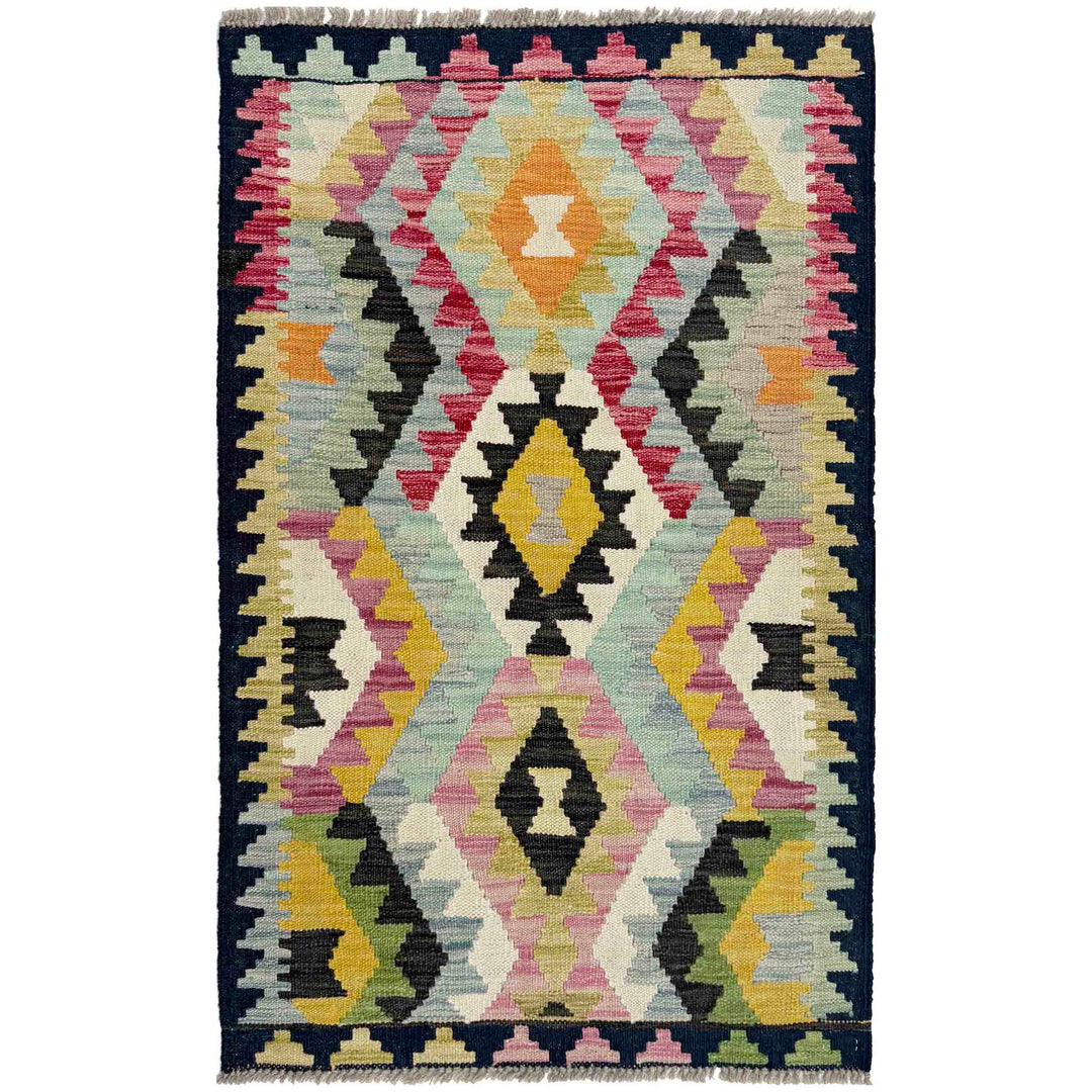Afghan Vegetable Kilim Rug 2' 5" x 3' 11" Flat-Weave