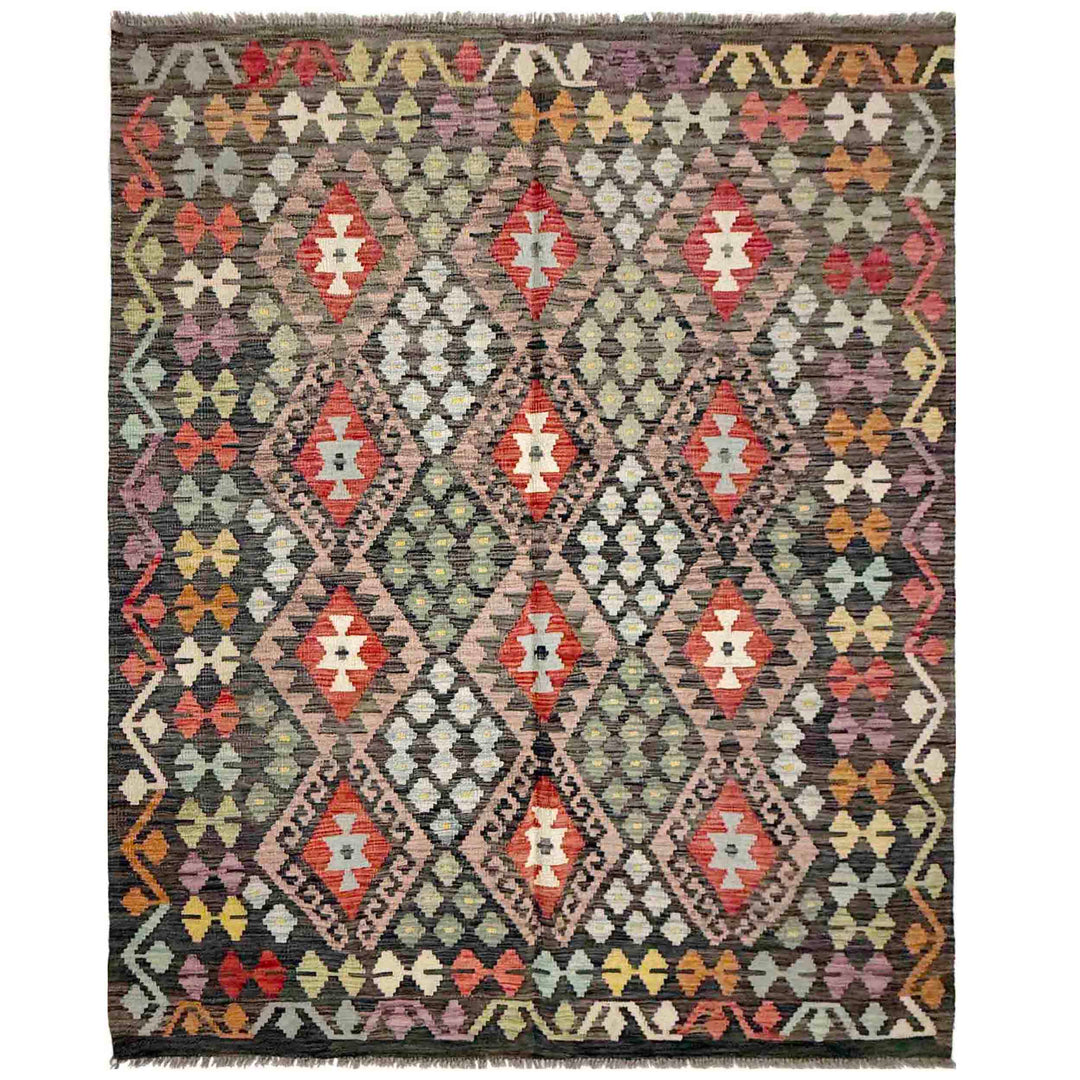 Afghan Vegetable Kilim Rug 5' 1" x 6' 7" Flat-Weave
