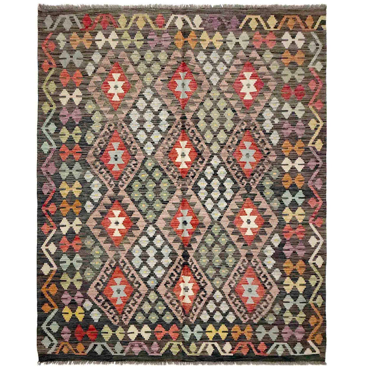 Afghan Vegetable Kilim Rug 5' 1" x 6' 7" Flat-Weave