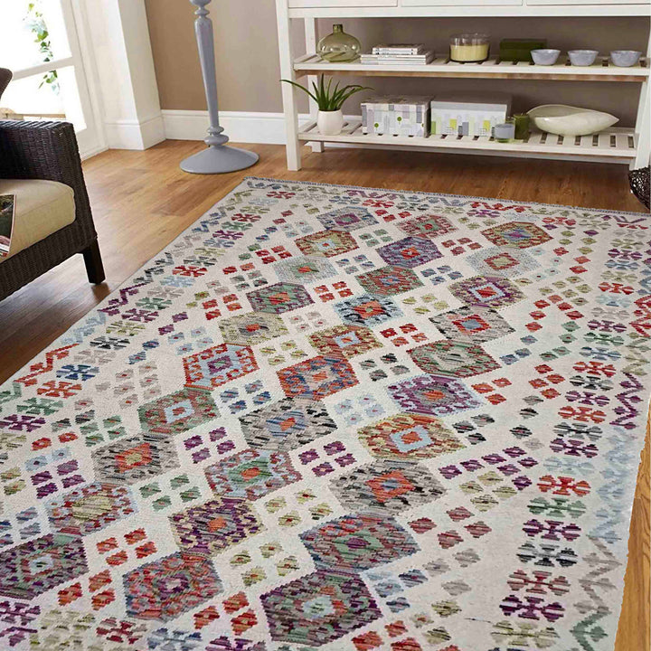 Afghan Vegetable Kilim Rug 5' 0" x 7' 3" Flat-Weave reverse