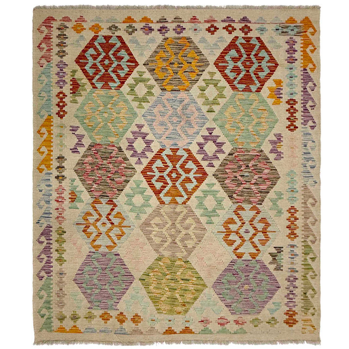 Hand Woven Wool Kelim 4' 10" x 6' 0" - No. AL743191