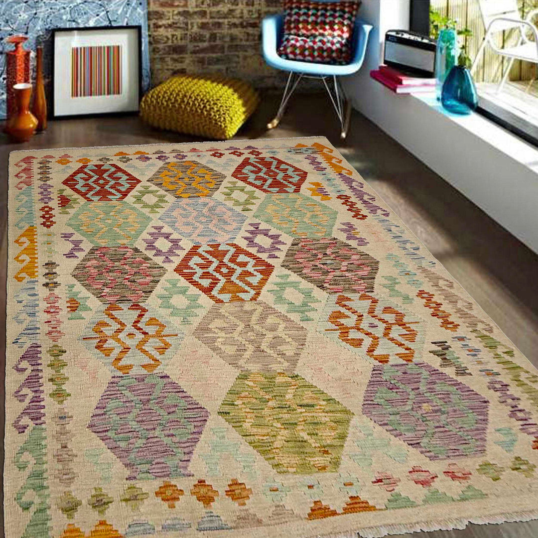 Hand Woven Wool Kelim 4' 10" x 6' 0" - No. AL743191