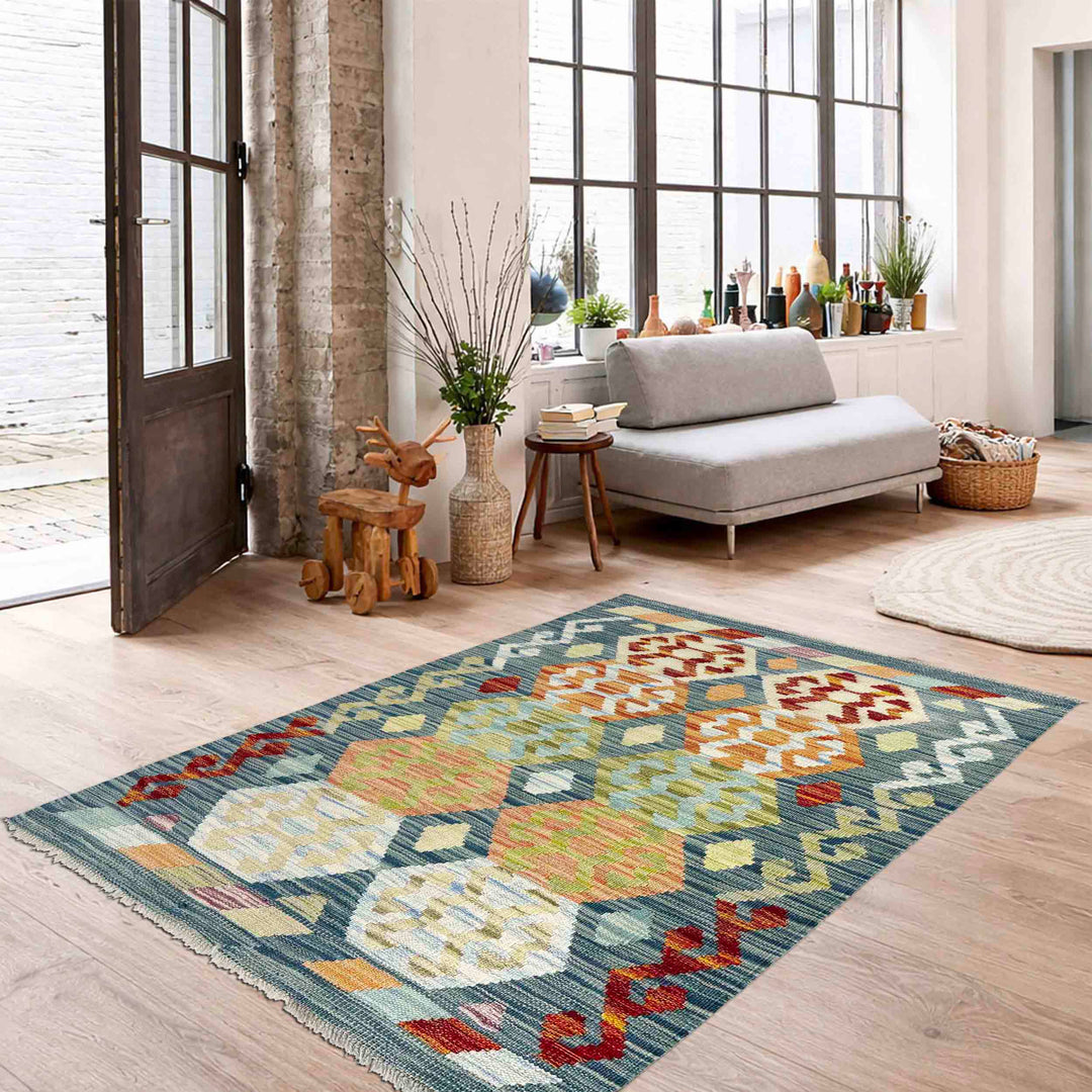 Afghan Kilim Rug 2' 8" x 4' 1" Flat-Weave reverse
