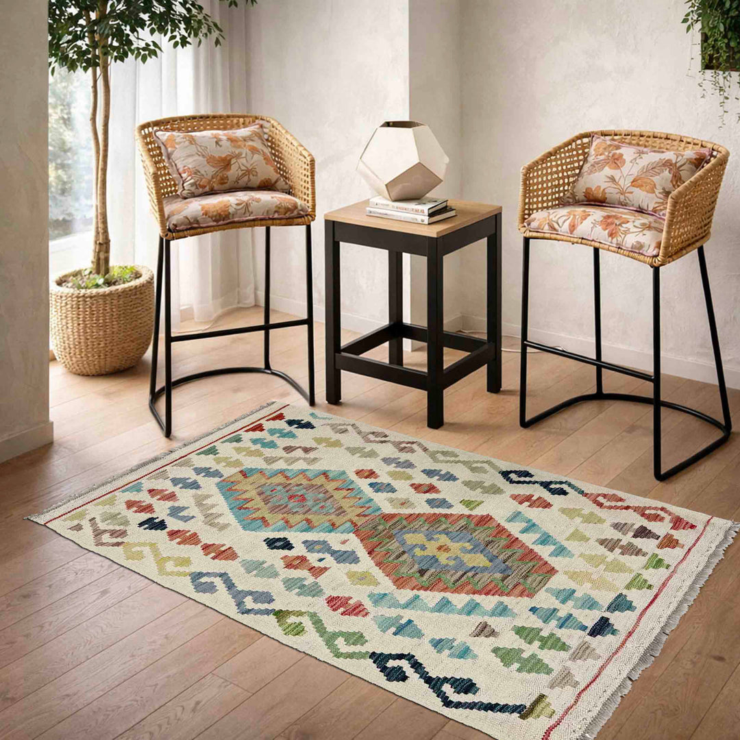 Multi Color ful Flat-Weave Wool Kilim 2' 8" x 4' 1" - No. AL422630