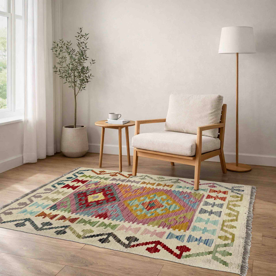Afghan Kilim Rug 2' 6" x 4' 0" Flat-Weave reverse