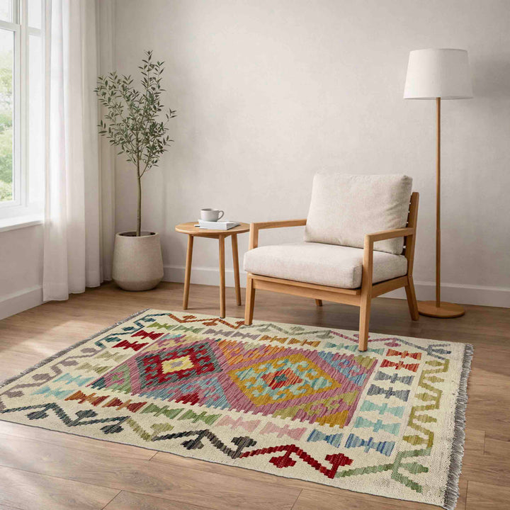 Afghan Kilim Rug 2' 6" x 4' 0" Flat-Weave reverse