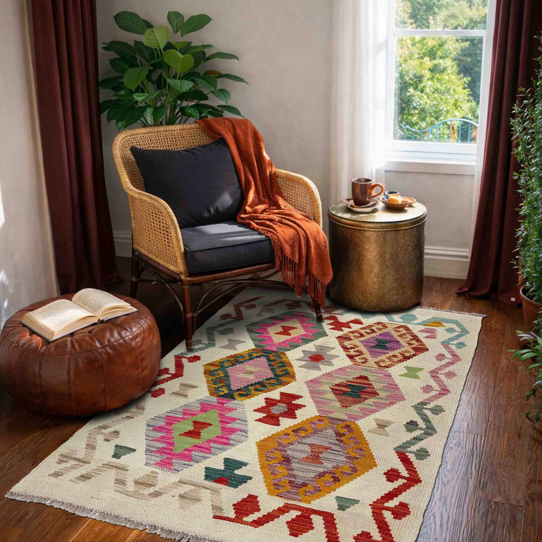Afghan Kilim Rug 2' 7" x 3' 11" Flat-Weave | No. AL71510