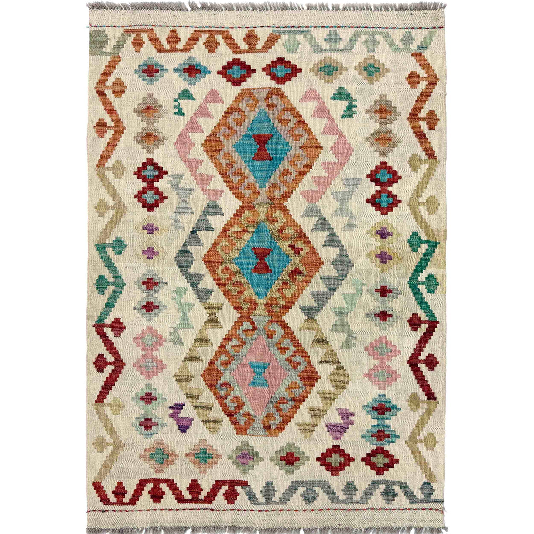 Afghan Vegetable Kilim Rug 2' 9" x 4' 2" Flat-Weave