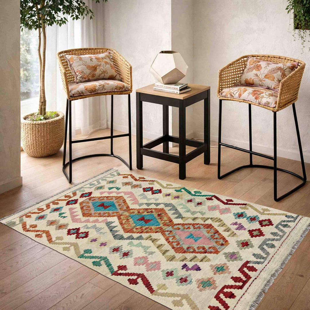Afghan Vegetable Kilim Rug 2' 9" x 4' 2" Flat-Weave reverse