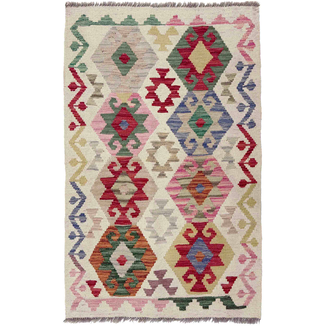 Afghan Kilim Rug 2'7" x 4'2" Flat-Weave