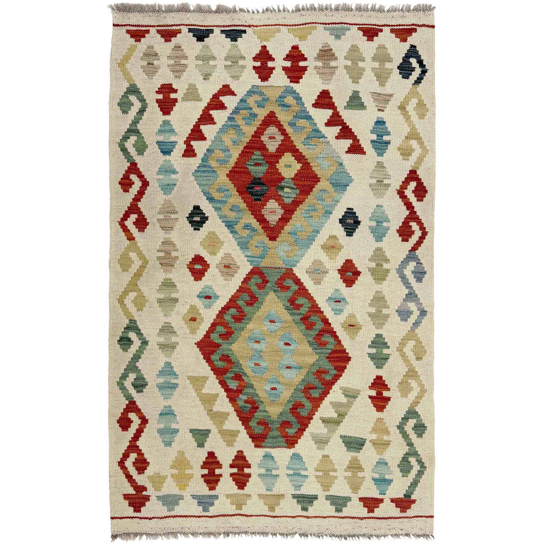 Afghan Vegetable Kilim Rug 2'6" x 4'3" Flat-Weave