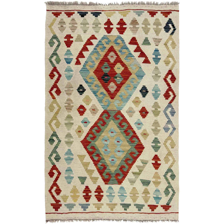 Afghan Vegetable Kilim Rug 2'6" x 4'3" Flat-Weave
