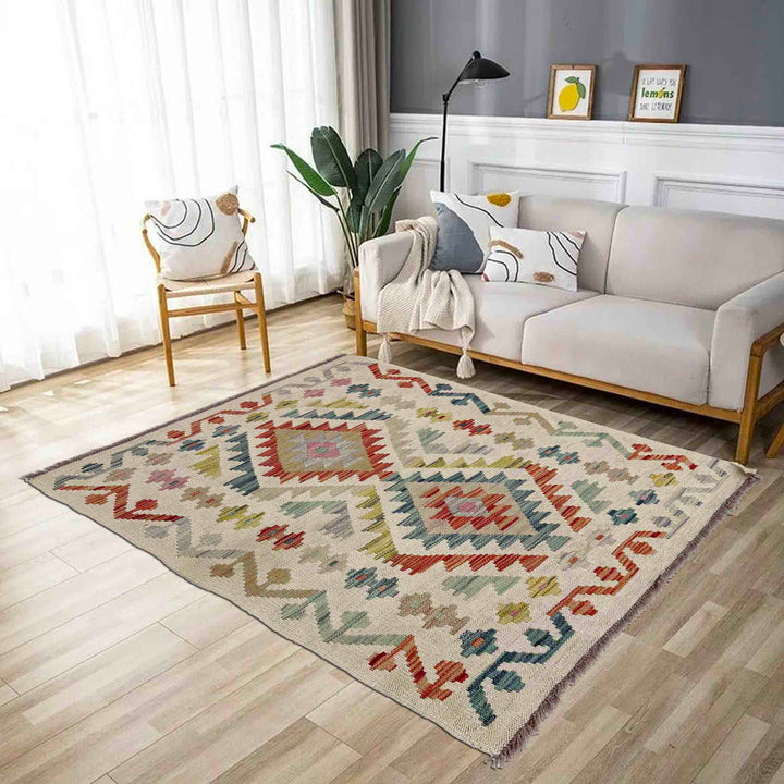 Hand Knotted Afghan Style Kilim 2' 8" x 3' 11" - No. AL386640
