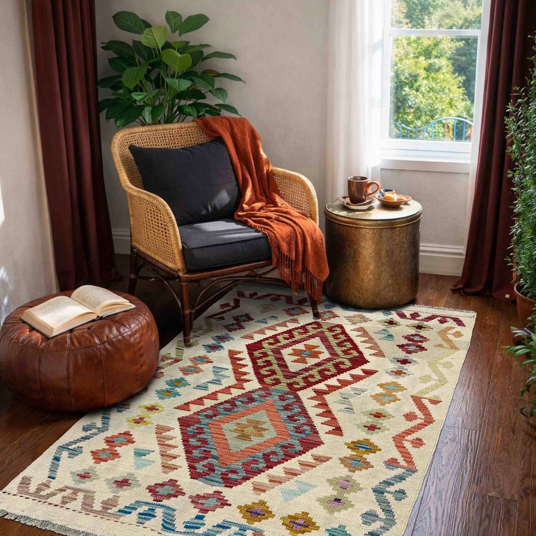 Afghan Kilim Rug 2' 10" x 4' 2" Flat-Weave reverse