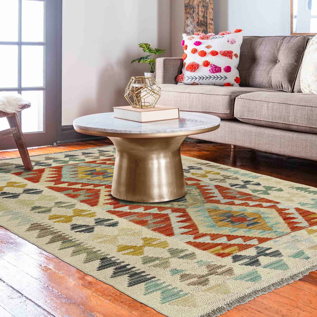 Afghan Kilim Rug 2'8" x 4'1" Flat-Weave reverse