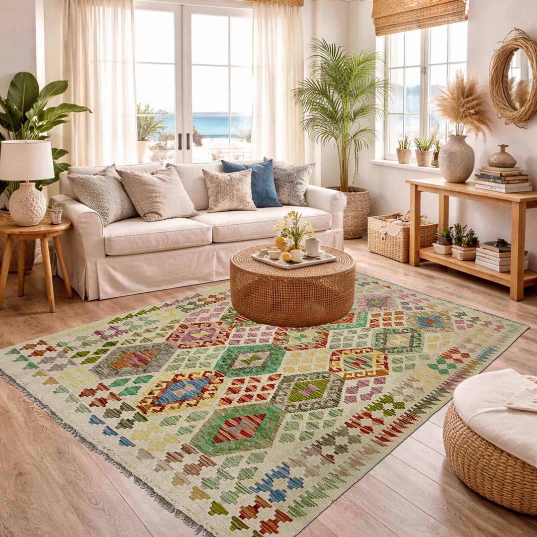 Afghan Kilim Rug 4' 11" x 6' 0" Flat-Weave reverse