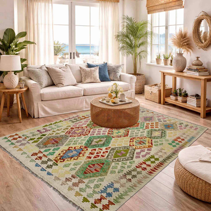 Afghan Kilim Rug 4' 11" x 6' 0" Flat-Weave reverse