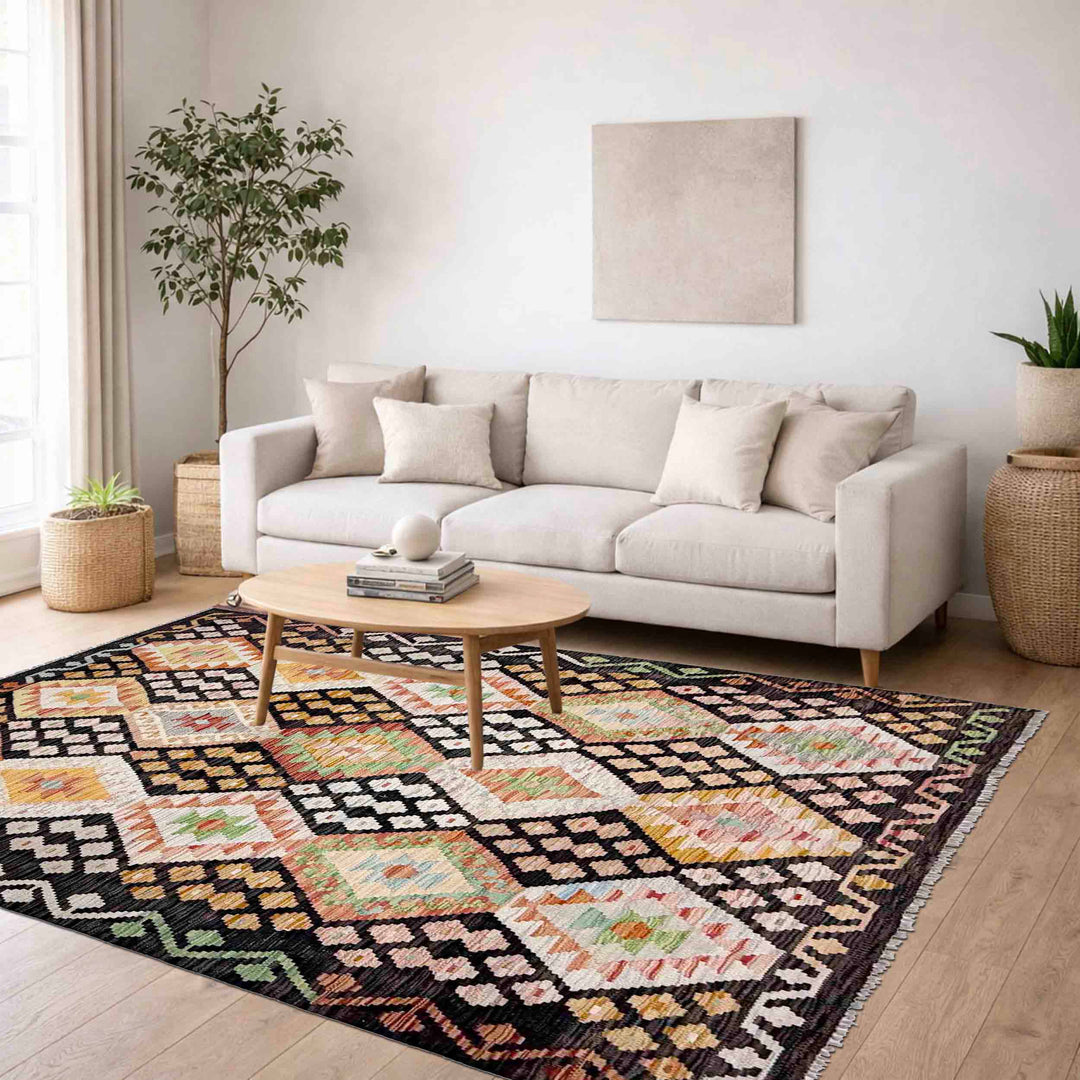 Afghan Kilim Rug 4' 9" x 6' 0" Flat-Weave reverse