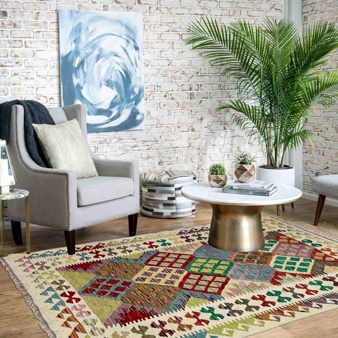 Afghan Kilim Rug 3' 1" x 5' 4" Flat-Weave | No. AL33673