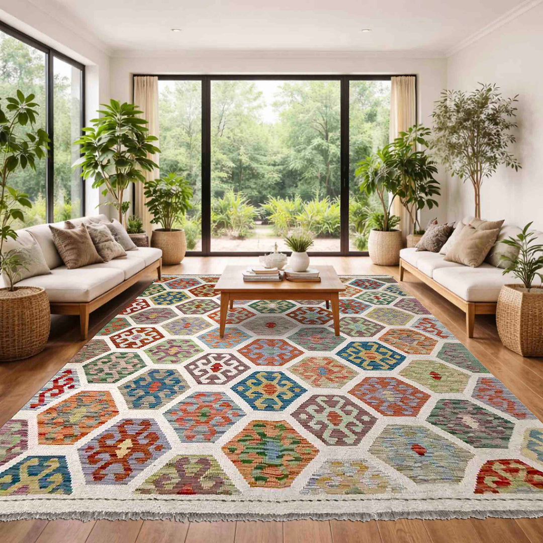 Afghan Kilim Rug 6' 2" x 8' 1" Hand-Woven reverse