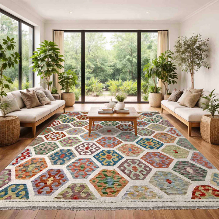 Afghan Kilim Rug 6' 2" x 8' 1" Hand-Woven reverse