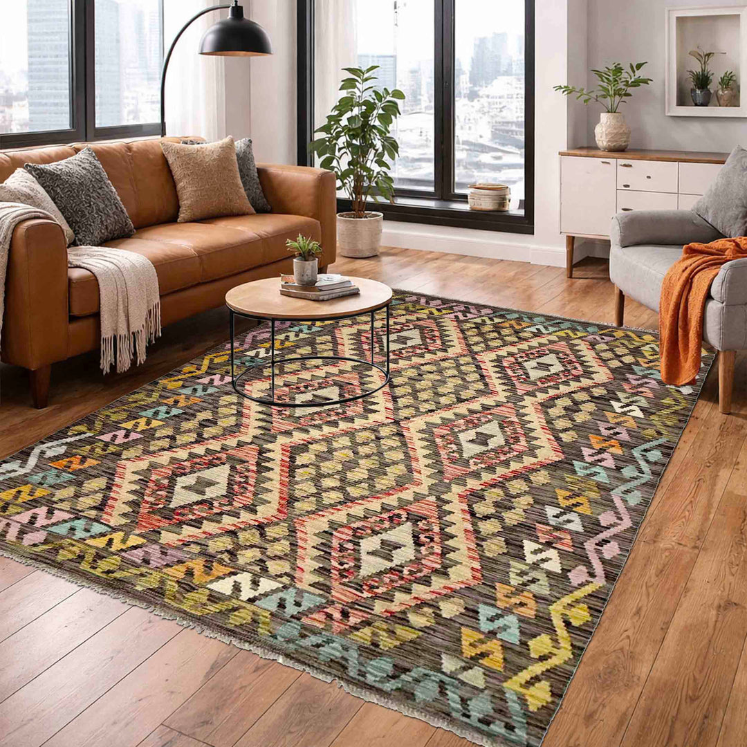 Afghan Kilim Rug 4' 10" x 6' 8" Flat-Weave | No. AL68786