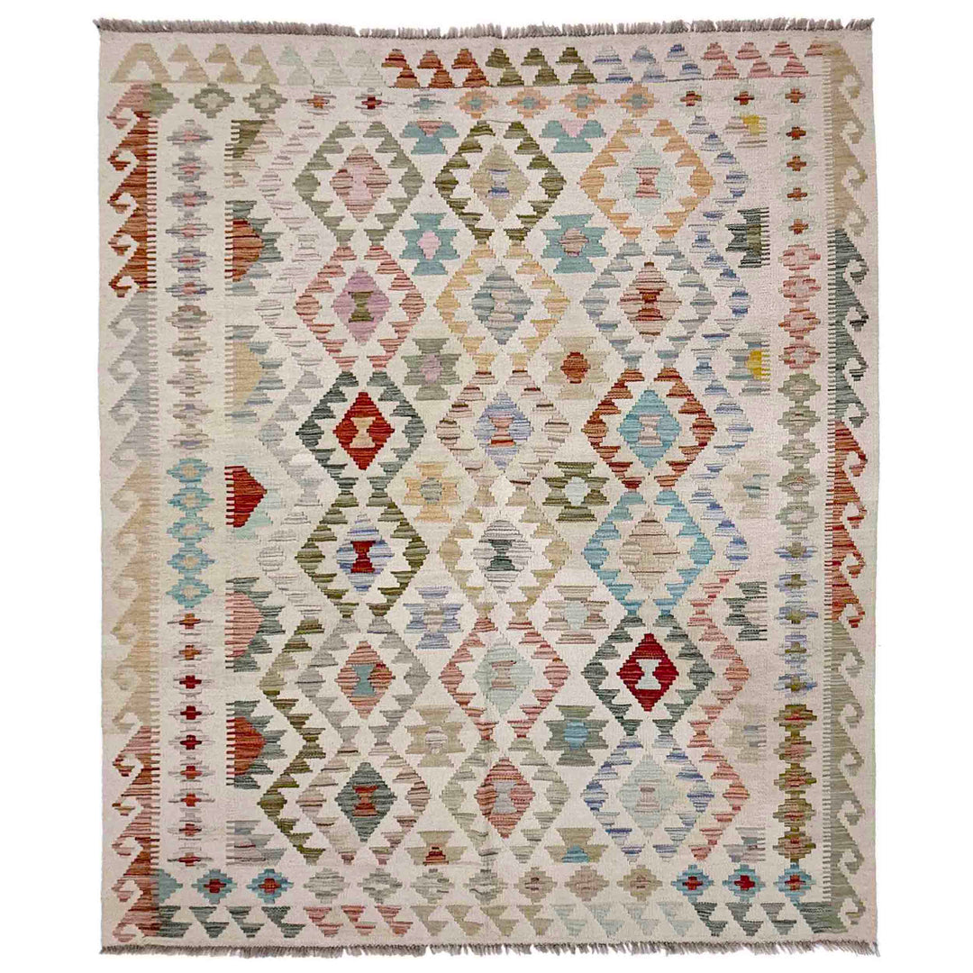 Afghan Kilim Rug 5' 0" x 6' 4" Flat-Weave