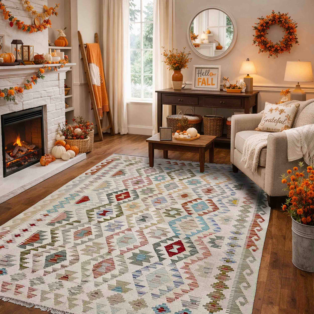 Afghan Kilim Rug 5' 0" x 6' 4" Flat-Weave reverse