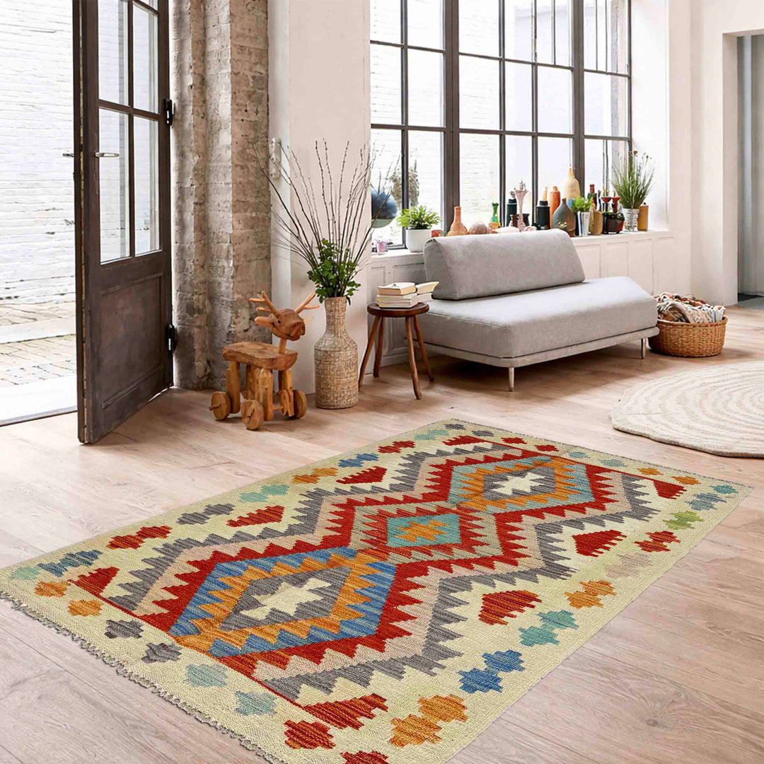 Hand Woven Wool Kelim 2' 6" x 4' 2" - No. AL210158
