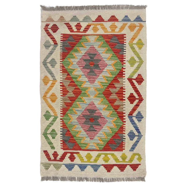 Multi Color ful Flat-Weave Wool Kilim 2' 0" x 3' 3" - No. AL529532
