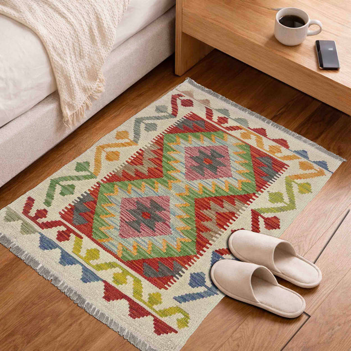 Multi Color ful Flat-Weave Wool Kilim 2' 0" x 3' 3" - No. AL529532