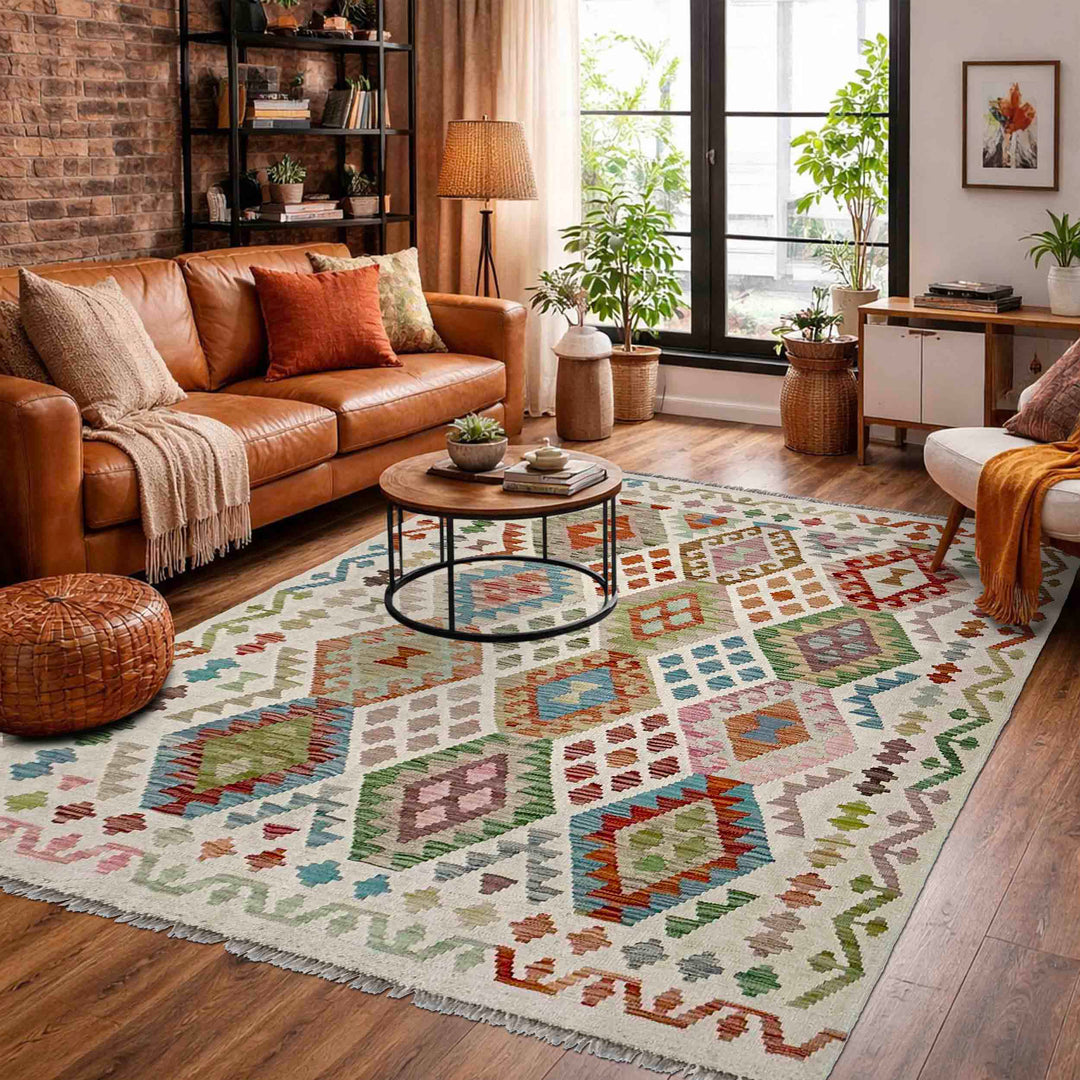 Afghan Kilim Rug 4' 11" x 6' 4" Flat-Weave reverse