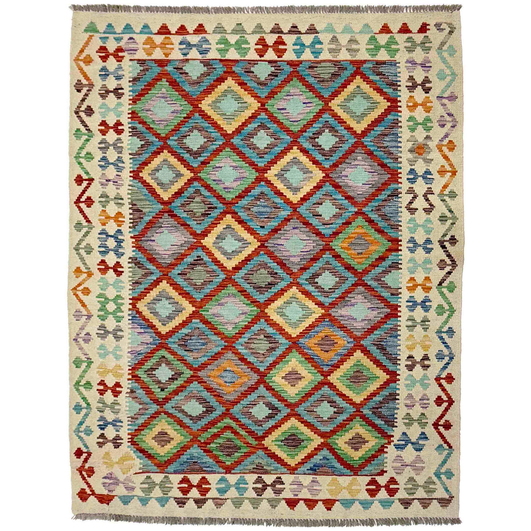 Afghan Kilim Rug 4' 10" x 6' 5" Flat-Weave