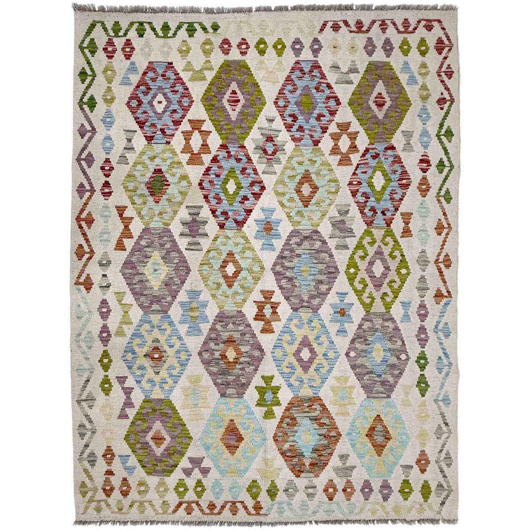 Afghan Kilim Rug 5'1" x 6'10" Flat-Weave